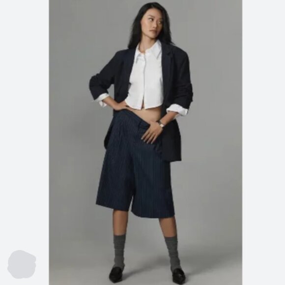 Brand New Anthropologie Menswear-Inspired Pinstriped Wide Leg Culottes - Picture 1 of 16